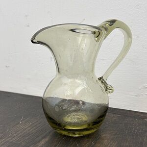 Vintage Handblown Glass Pitcher, light green, approx 5x5.5”